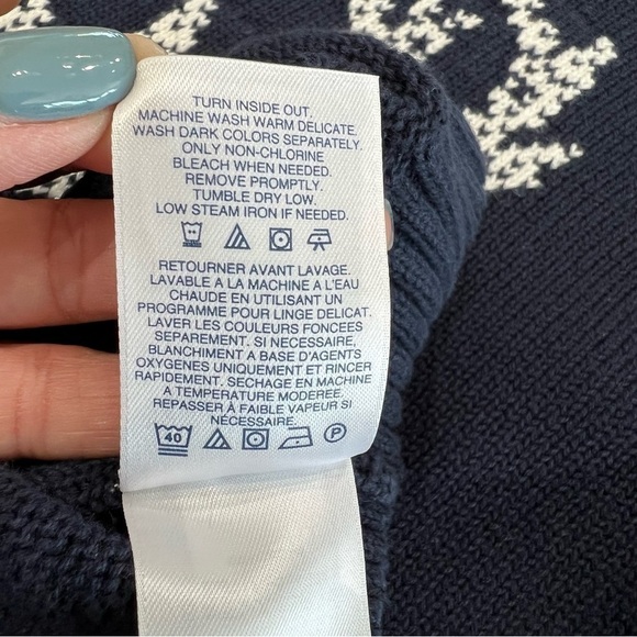 Lands’ End Deer Sweater Size Medium (10-12) Navy Blue/Red - Picture 6 of 6